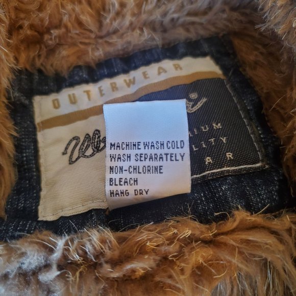 Wrangler S Blue Jean Denim Trucker Jacket Shearling Lined Fall Monster Fur - Picture 4 of 4